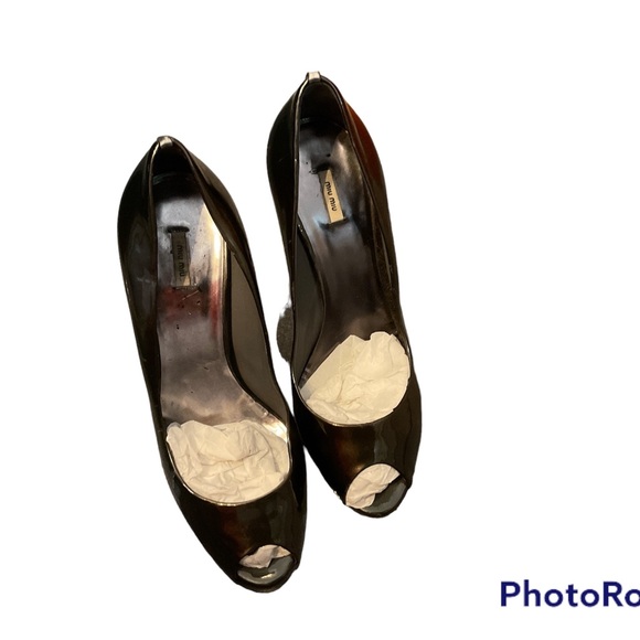 MIU MIU peep toe heels pumps stilettos, patent leather,  size 38 - Picture 1 of 6